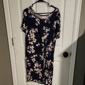 Maurices Navy Floral Tie-Front Dress with Pink and Peach Blooms